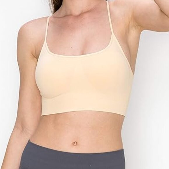 Kurve Bralette SET of 2 Sports Bra White Cream Nude Cami Tank Top Racerback Crop - Picture 5 of 10